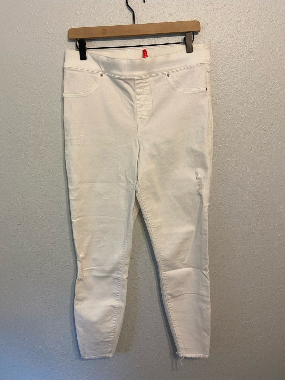SPANX White Lightly Distressed High Waist Skinny Legging Jeans Size Large